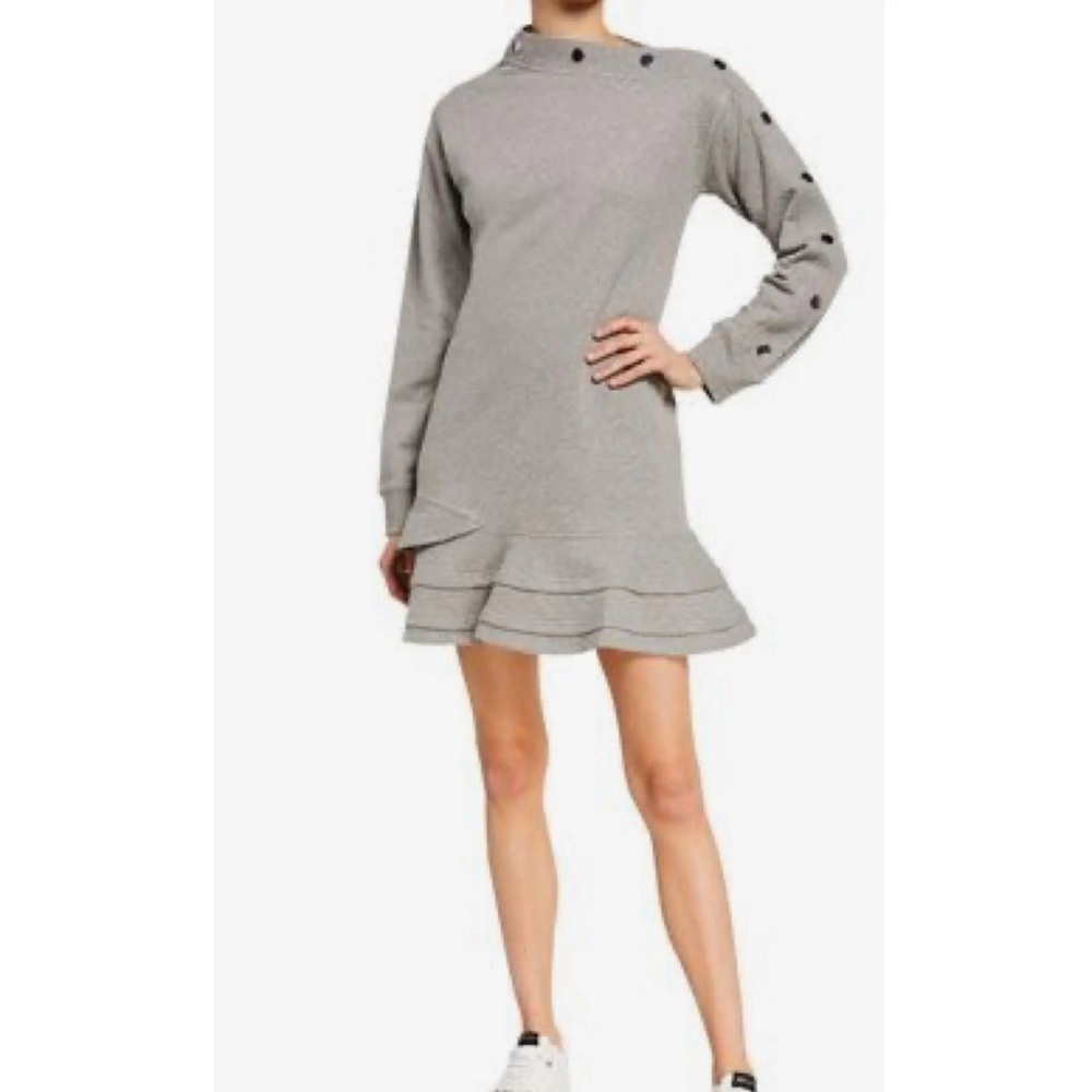 DEREK LAM 10 CROSBY Cressida Buttoned One-Shoulder Sweatshirt Dress